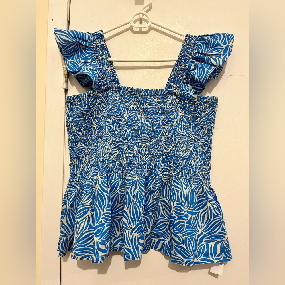 Lands' End Blue and White Smocked Top